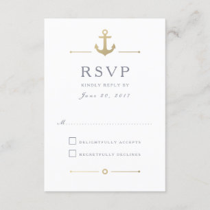 Carte RSVP de réponse blanche pour Ancre d'or naut