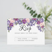 Carte RSVP de réponse de Mariage rose et violet (Debout devant)