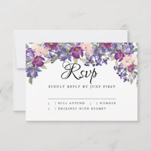 Carte RSVP de réponse de Mariage rose et violet