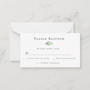 Carte RSVP de réponse du Mariage Budget Greenery