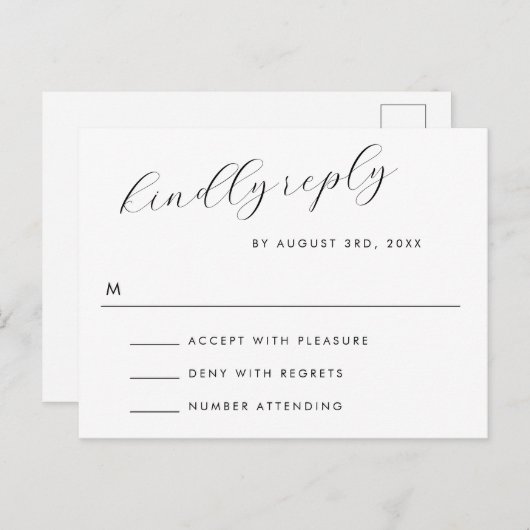 Carte RSVP de réponse du Mariage de script de répo (Devant / Derrière)