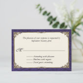 Carte RSVP de réponse Mariage damassé violet (Debout devant)