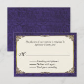 Carte RSVP de réponse Mariage damassé violet (Devant / Derrière)