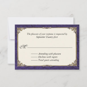 Carte RSVP de réponse Mariage damassé violet