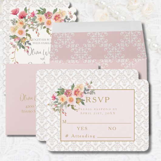 Carte RSVP de réponse Mariage floral à ressort
