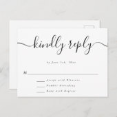 Carte RSVP de réponse Mariage simple de script (Devant / Derrière)