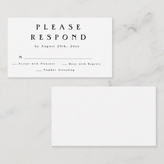 Carte RSVP de réponse Mariage simple et moderne (Devant / Derrière)