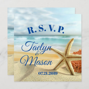 Carte RSVP de scène de plage Mariage tropical