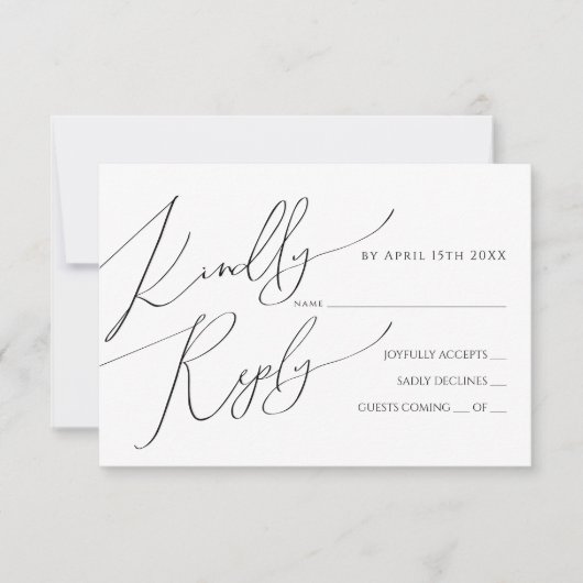 Carte RSVP de script blanc horizontal (Devant)