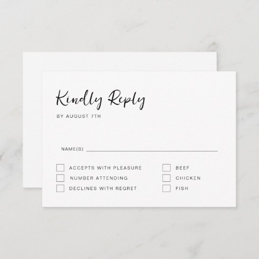 Carte RSVP de script noir et blanc (Devant / Derrière)