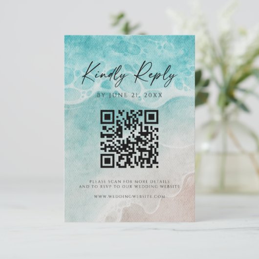 CARTE RSVP DE SITE WEB DE CODE QR MODERNE PLAGE (Debout devant)