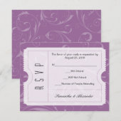 Carte RSVP de ticket Mariage violet (Devant / Derrière)