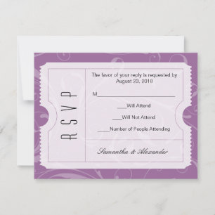 Carte RSVP de ticket Mariage violet