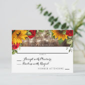 Carte RSVP de tournesol rustique d'été et de roses (Debout devant)