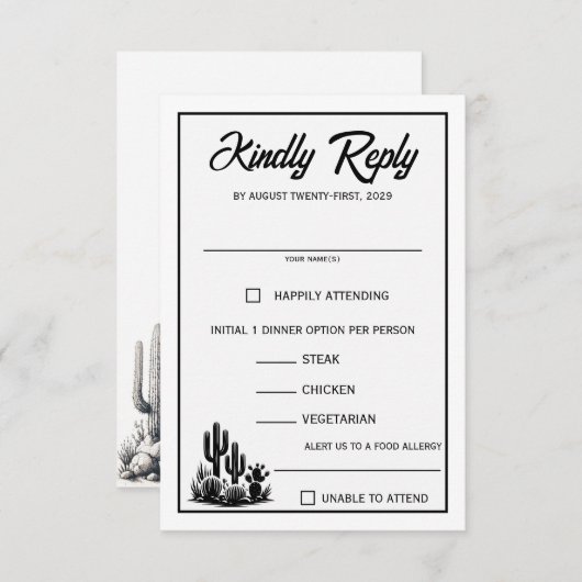 Carte RSVP décontracté Cactus Food Choix (Devant / Derrière)
