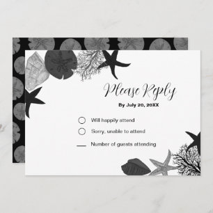Carte RSVP décontractée coquillage gris-noir