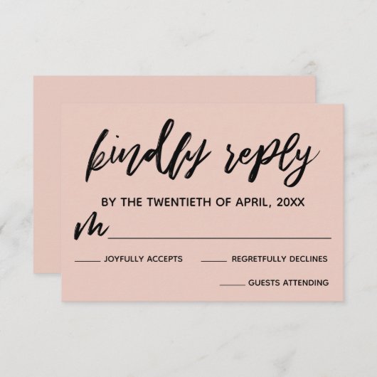 Carte RSVP décontractée écriture rose pâle de mari (Devant / Derrière)