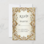 Carte RSVP décorative or Fleurs blanches (Devant)