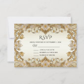 Carte RSVP décorative or Fleurs blanches (Devant)
