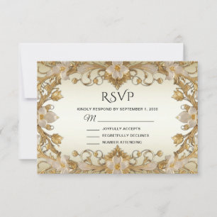 Carte RSVP décorative or Fleurs blanches
