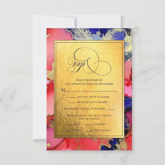 Carte RSVP Deluxe Gold Abstrait Ink Art Wedding (Devant)