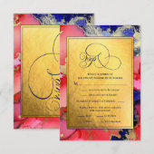 Carte RSVP Deluxe Gold Abstrait Ink Art Wedding (Devant / Derrière)
