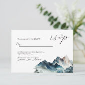 Carte RSVP Design Mariage Blue Watercolor Mountain (Debout devant)