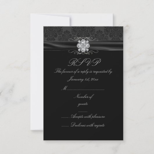 Carte RSVP diamant noir et argent (Devant)