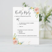 Carte RSVP d'invitation de mariage floral or rose  (Debout devant)