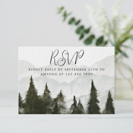 Carte RSVP du Baby shower de forêt Misty (Debout devant)