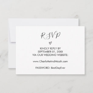 Carte RSVP du site Web du Mariage de coeur tiré à 