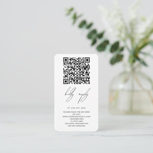 Carte RSVP du site web Mariage de code QR photo pe (Debout devant)