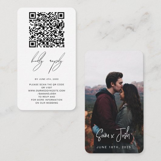 Carte RSVP du site web Mariage de code QR photo pe (Devant / Derrière)