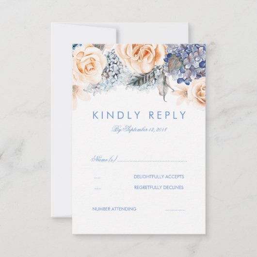 Carte RSVP Dusty Blue et Peach Floral Wedding (Devant)