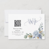 Carte RSVP Dusty Blue Floral QR Code (Devant)