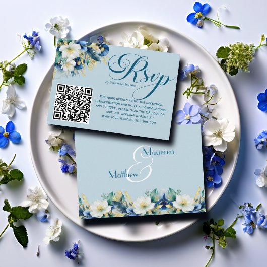 Carte RSVP Dusty Blue Gold Parties scintillant Flo