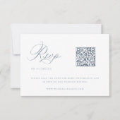 Carte RSVP Dusty Blue Mariage QR Code (Devant)