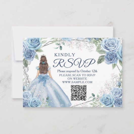 Carte RSVP Dusty Blue Quinceañera 15 Anos (Devant)