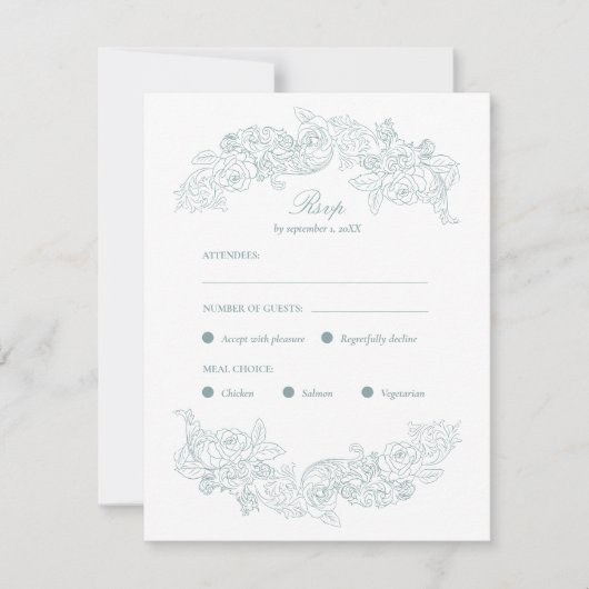 Carte RSVP Dusty Blue Rococo Meice Choice (Devant)