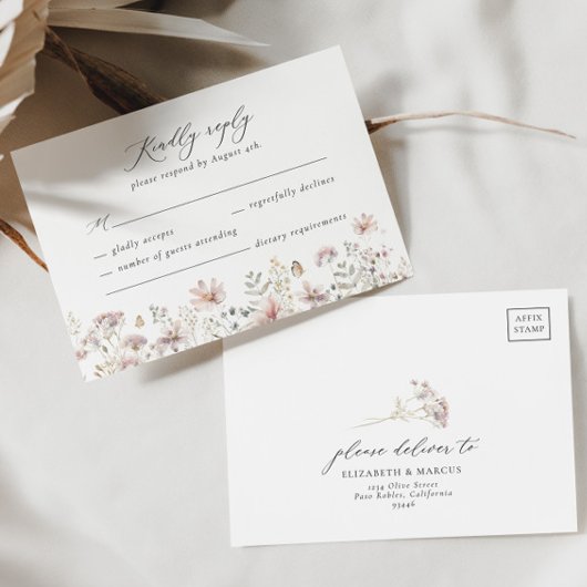 Carte RSVP Dusty Rose Fleur sauvage Floral Wedding