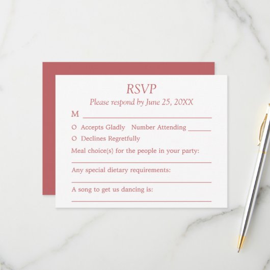 Carte RSVP Dusty Rose Rose - Choix d'invités (Devant/Arrière en situation)