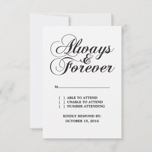 Carte RSVP Ebony Always & Forever Wedding (Devant)