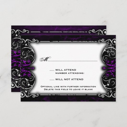 Carte RSVP Éffrayant gothique victorienne violet (Devant / Derrière)