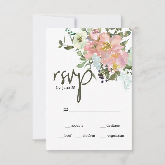Carte RSVP Eggshell et Blush Floral Wedding (Devant)