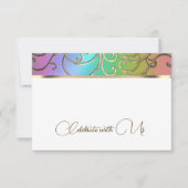 Carte RSVP Elegant Arc-en-ciel et Filigree Or (Devant)