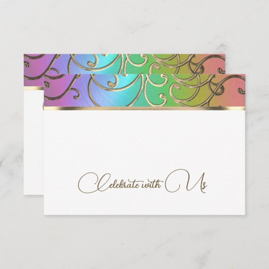Carte RSVP Elegant Arc-en-ciel et Filigree Or (Devant / Derrière)