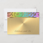 Carte RSVP Elegant Arc-en-ciel et Filigree Or (Devant)