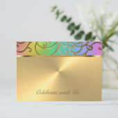Carte RSVP Elegant Arc-en-ciel et Filigree Or (Debout devant)
