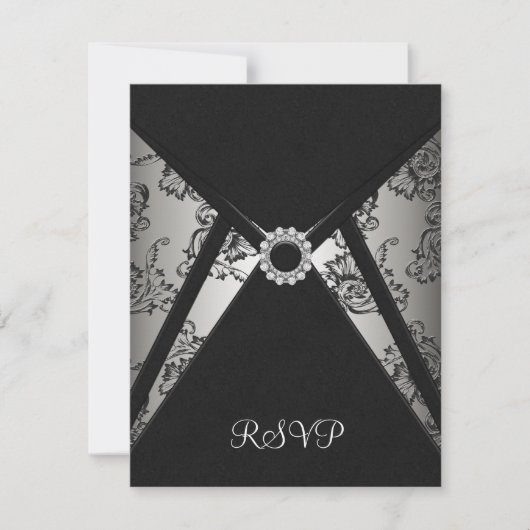 Carte RSVP Elegant Black Damask (Devant)