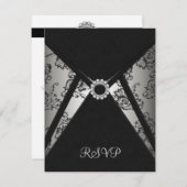 Carte RSVP Elegant Black Damask (Devant / Derrière)